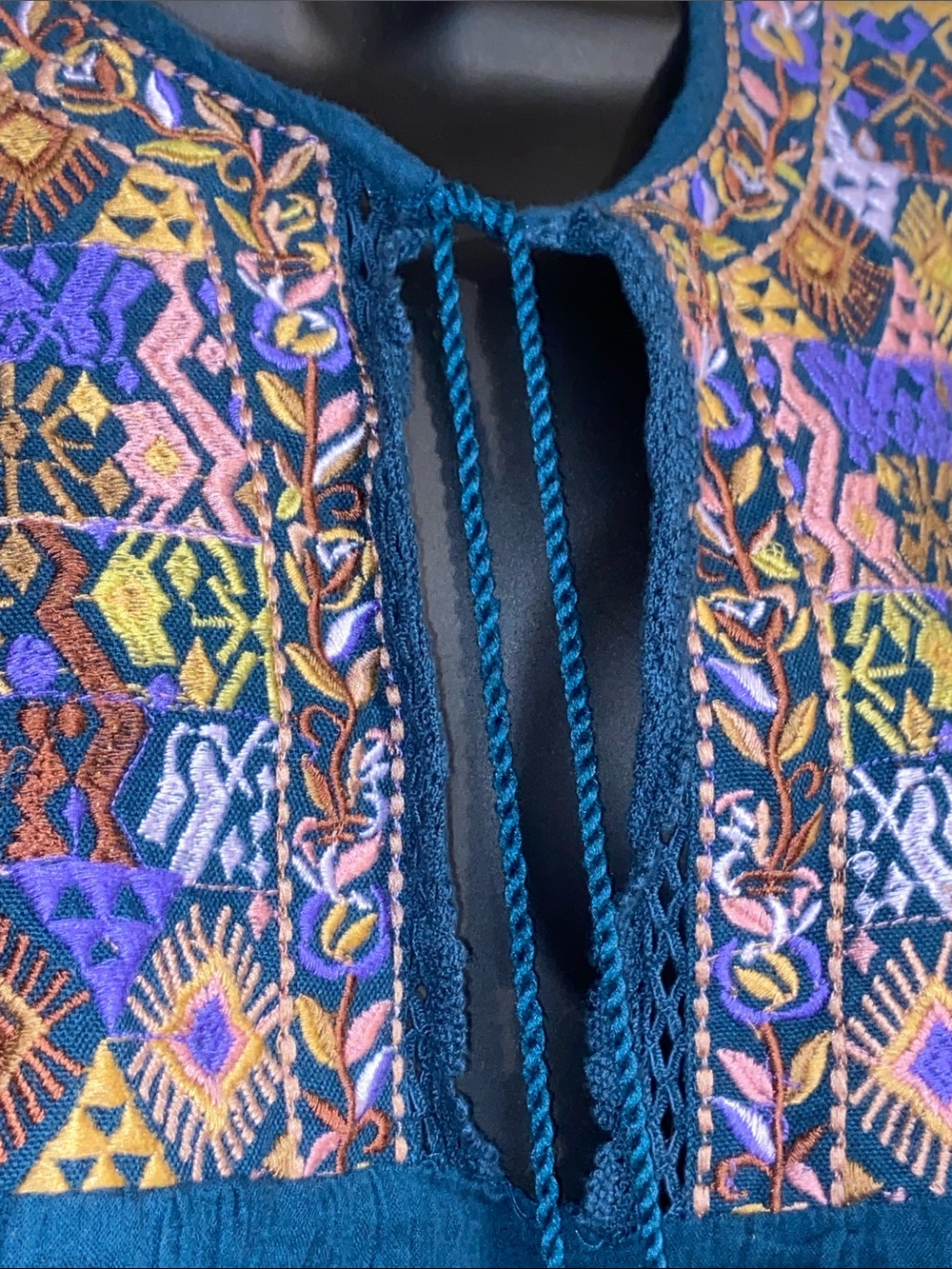 LOHRI BOHO TEAL TOP FREE PEOPLE Cropped Embroidered Tassels Sleeveless - Picture 2 of 5